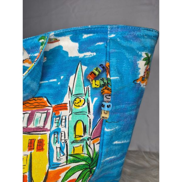Sally Huss Colorful Coastal Scene Tote Beach Bag - Picture 2 of 5